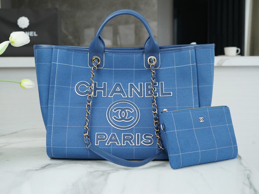 CHANEL 23P Maxi Shopping Bag Blue Calfskin  