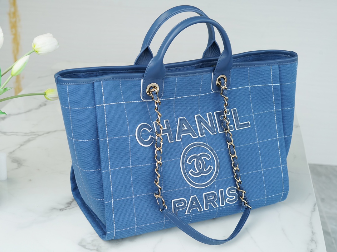 CHANEL 23P Maxi Shopping Bag Blue Calfskin  