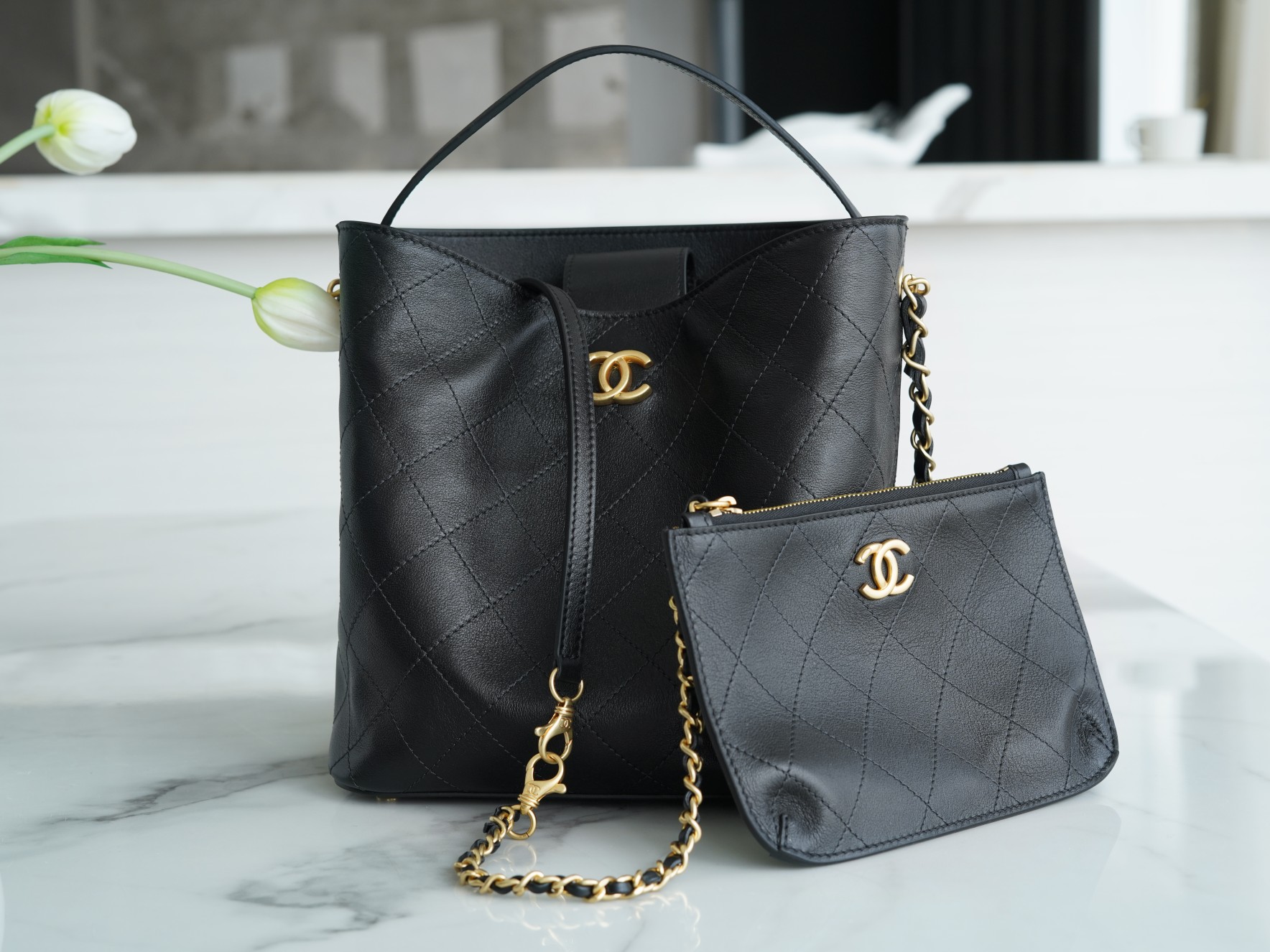 CHANEL 22B Bucket Bag Calfskin  