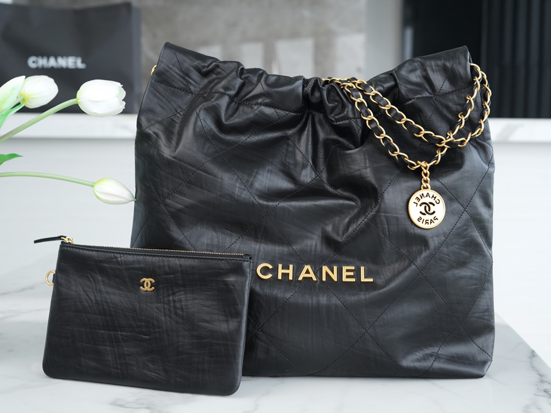 CHANEL Crinkled 22 Handbag Medium Black  