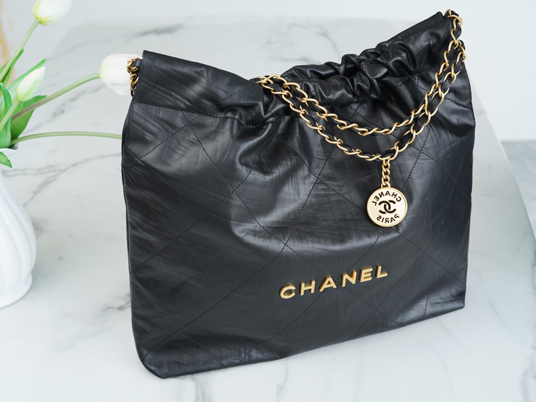 CHANEL Crinkled 22 Handbag Medium Black  