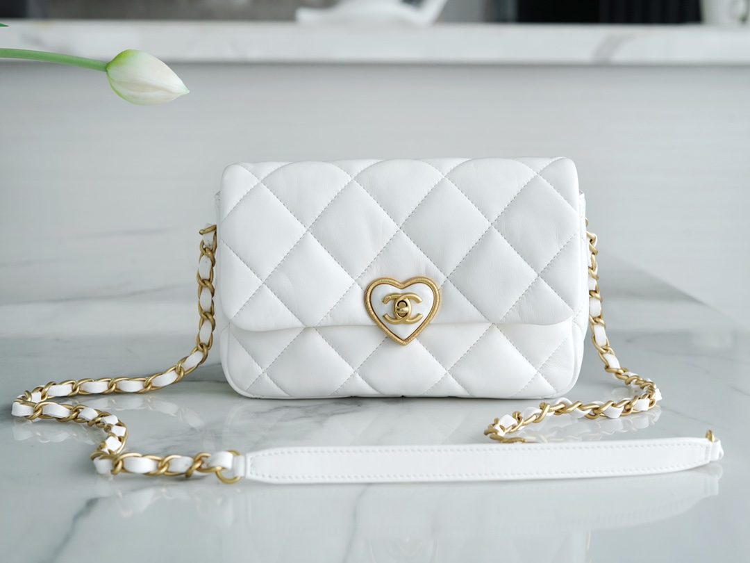 Chanel 23S New CF Mini Heart Enamel Buckle White Lambskin  