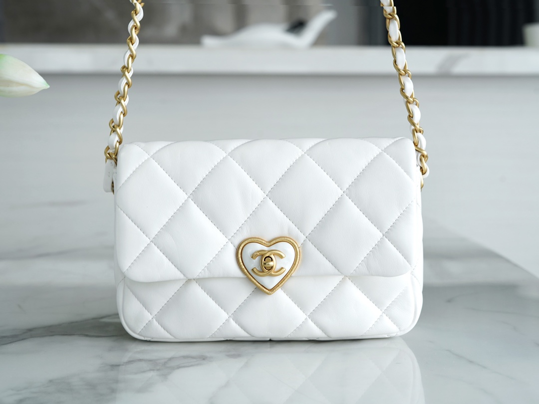 Chanel 23S New CF Mini Heart Enamel Buckle White Lambskin  