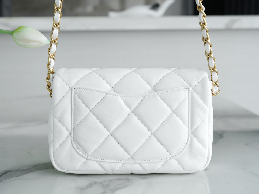 Chanel 23S New CF Mini Heart Enamel Buckle White Lambskin  