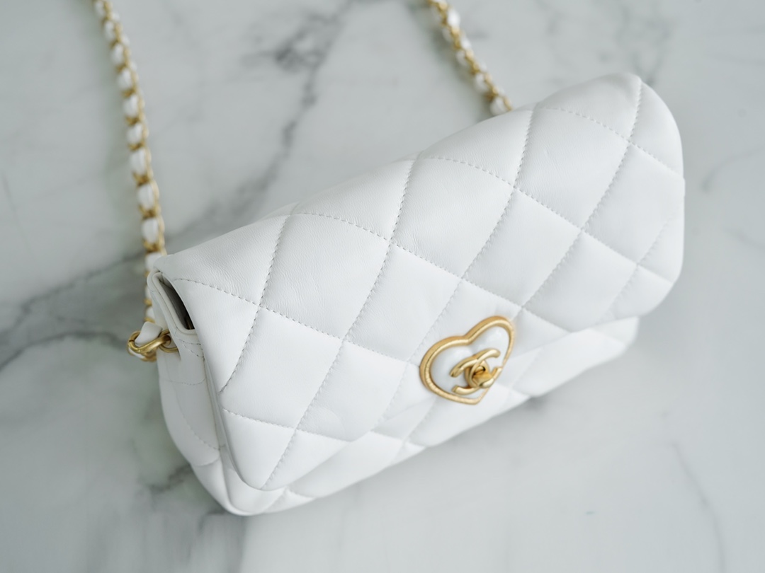 Chanel 23S New CF Mini Heart Enamel Buckle White Lambskin  