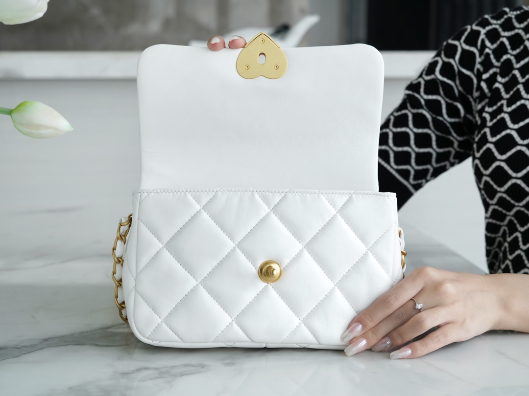 Chanel 23S New CF Mini Heart Enamel Buckle White Lambskin  