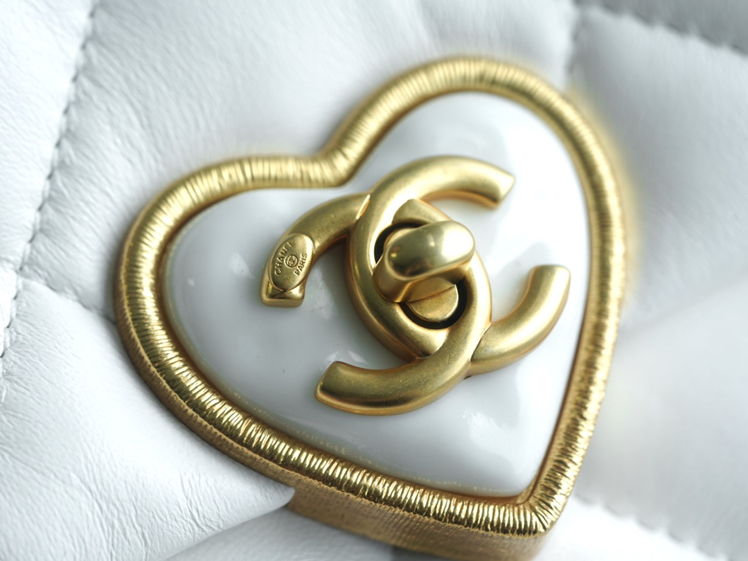 Chanel 23S New CF Mini Heart Enamel Buckle White Lambskin  