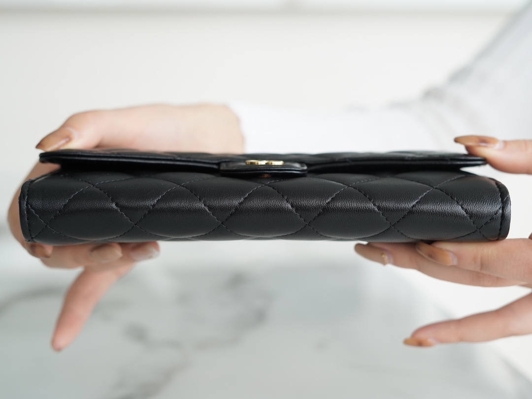 Classic Flap Classic Long Wallet Black Gold Lambskin  