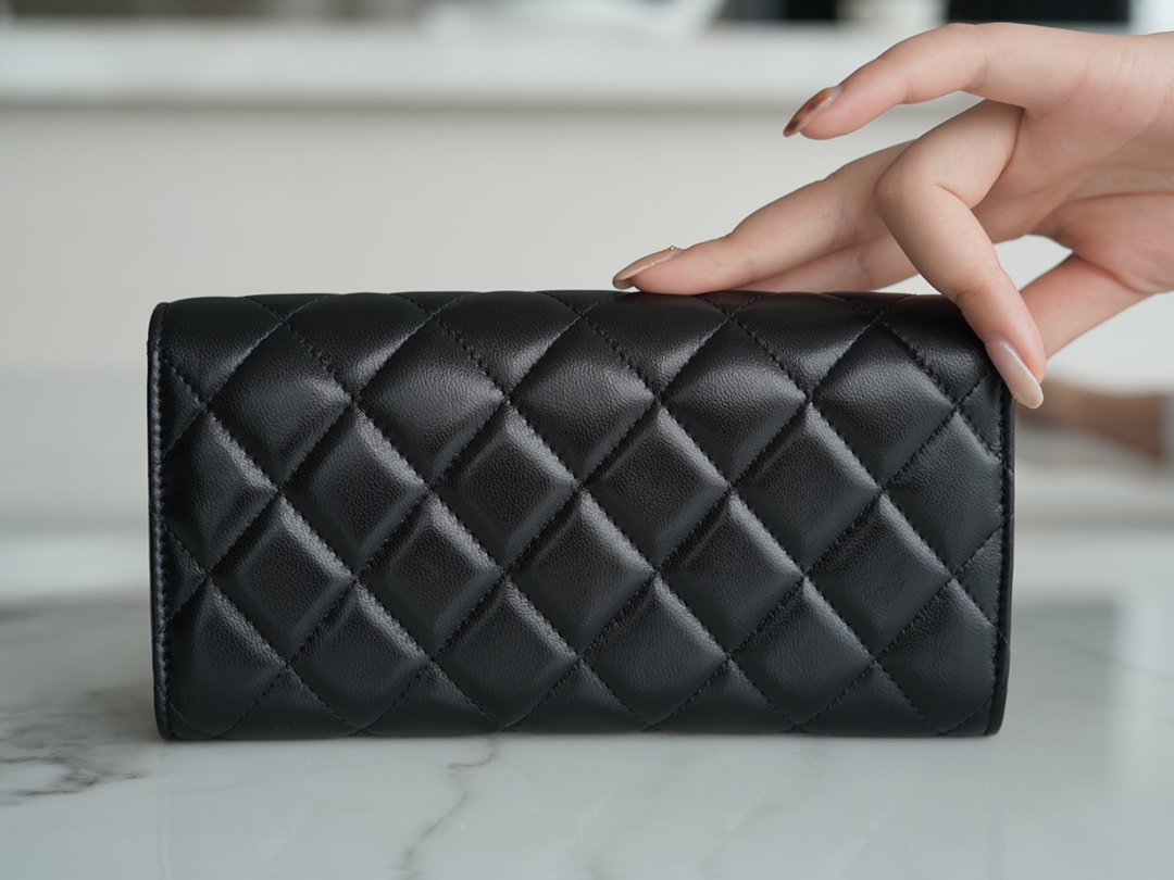 Classic Flap Classic Long Wallet Black Silver Lambskin  