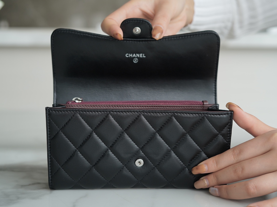 Classic Flap Classic Long Wallet Black Silver Lambskin  