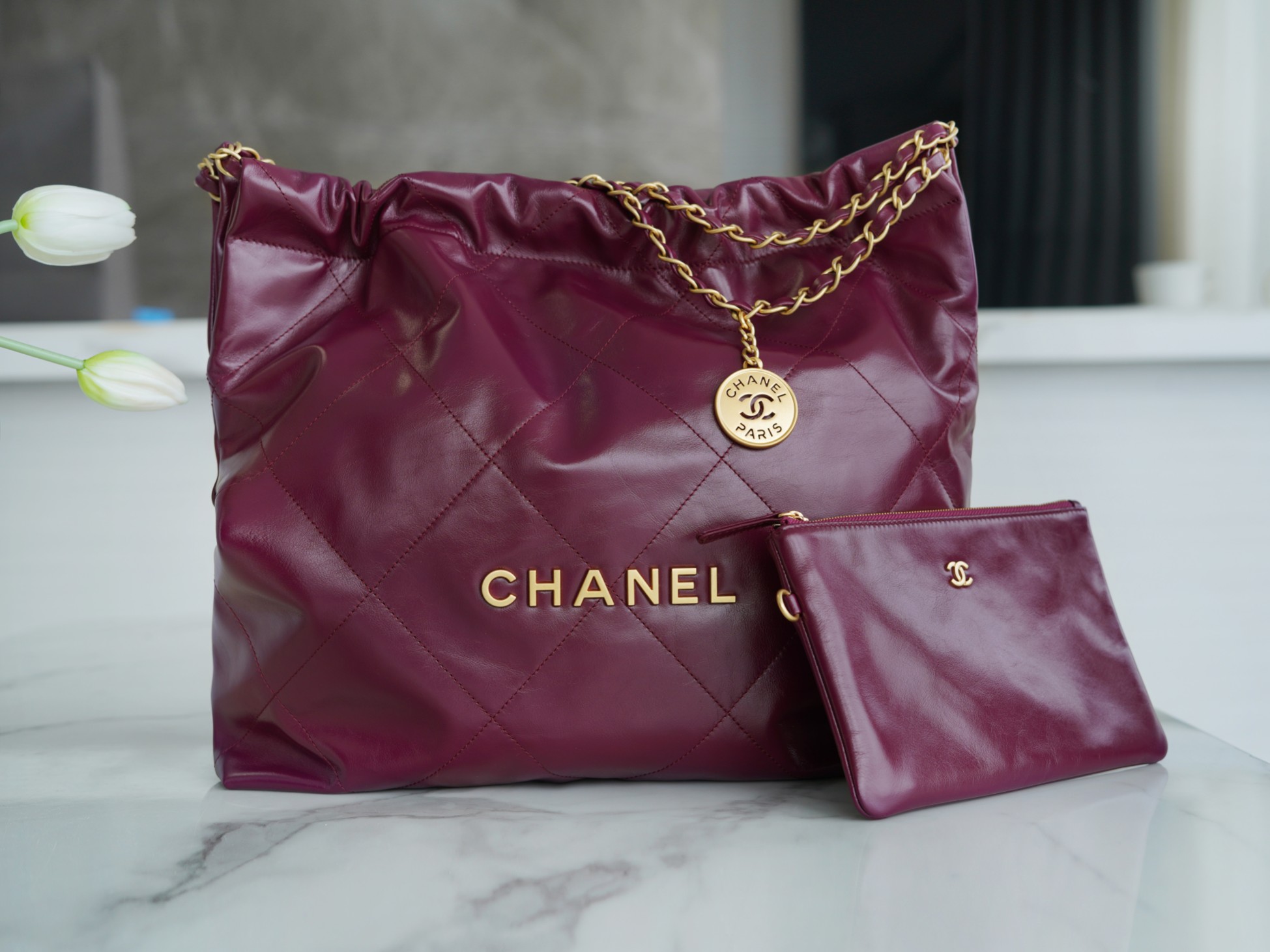 CHANEL 22 Bag Burgundy Purple Medium  