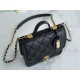 CHANEL 22K Mailbox Tofu Bag Black Gold Grainy Calfskin  