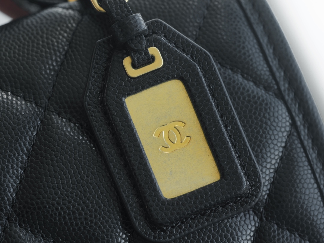 CHANEL 22K Mailbox Tofu Bag Black Gold Grainy Calfskin  