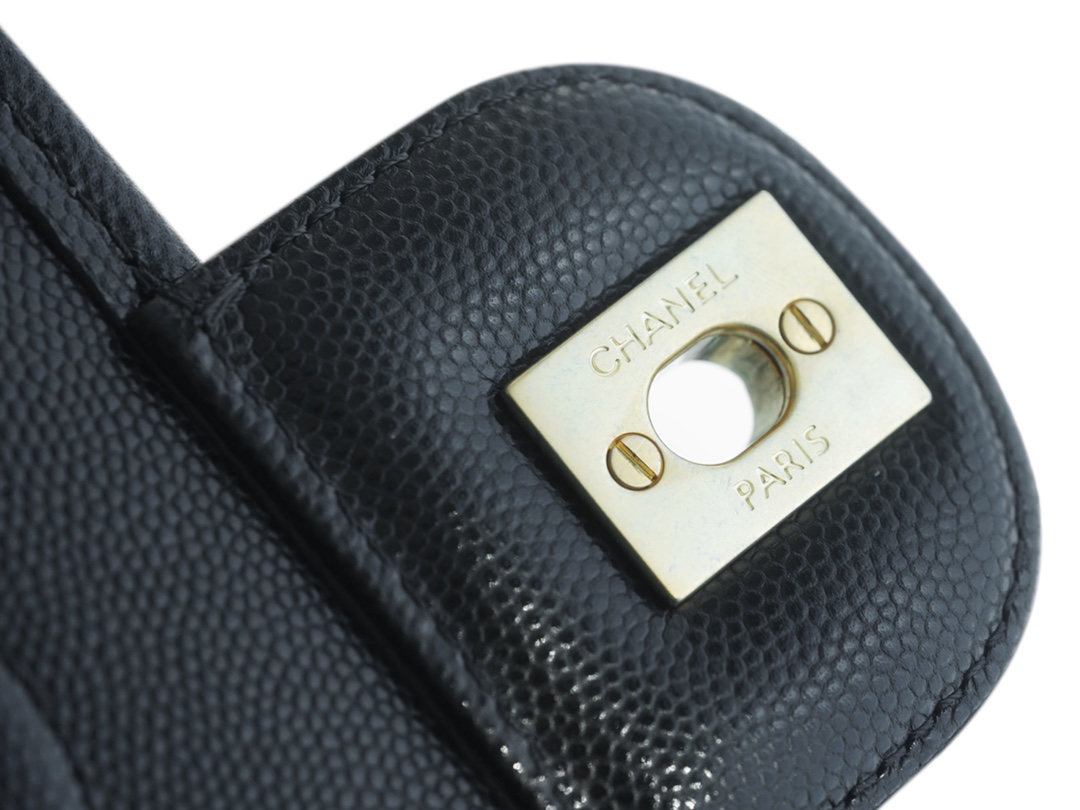 CHANEL 22K Mailbox Tofu Bag Black Gold Grainy Calfskin  