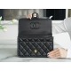 CHANEL 22K Mailbox Tofu Bag Large Black Gold Grainy Calfskin  