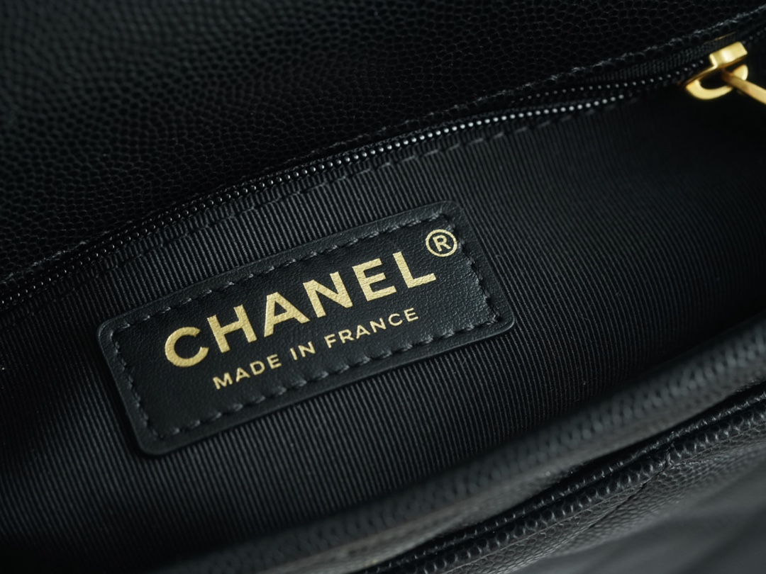 CHANEL 22K Mailbox Tofu Bag Large Black Gold Grainy Calfskin  