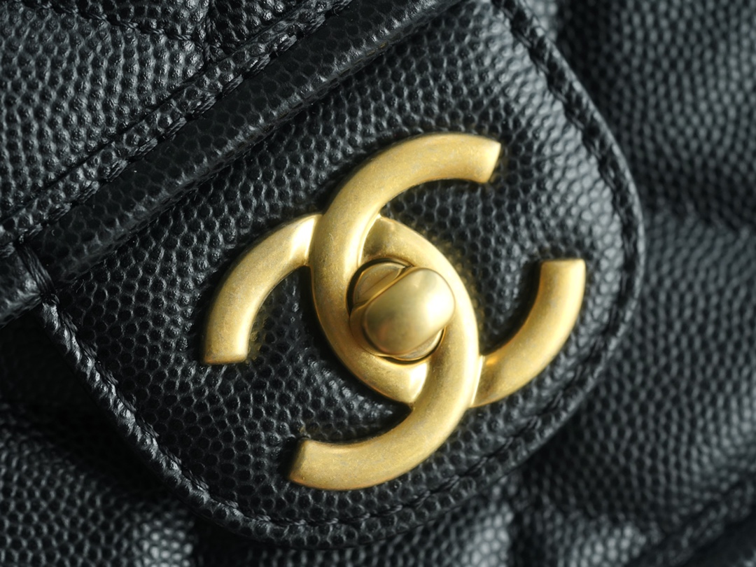 CHANEL 22K Mailbox Tofu Bag Large Black Gold Grainy Calfskin  