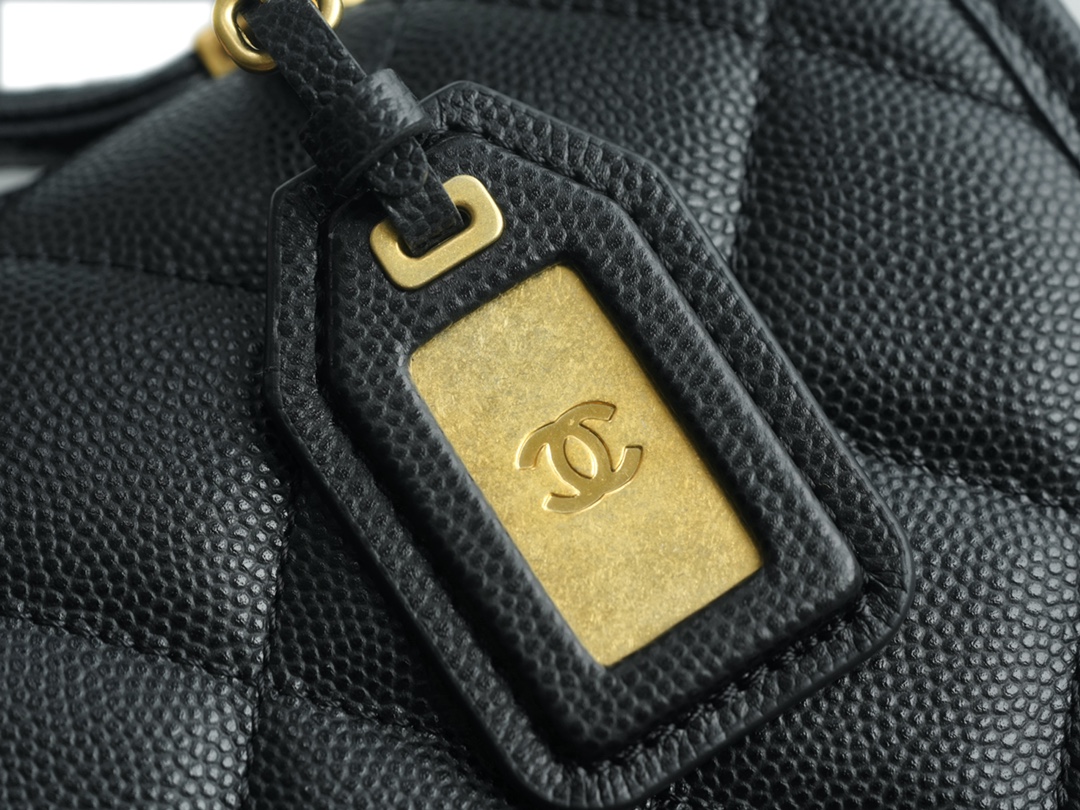 CHANEL 22K Mailbox Tofu Bag Large Black Gold Grainy Calfskin  