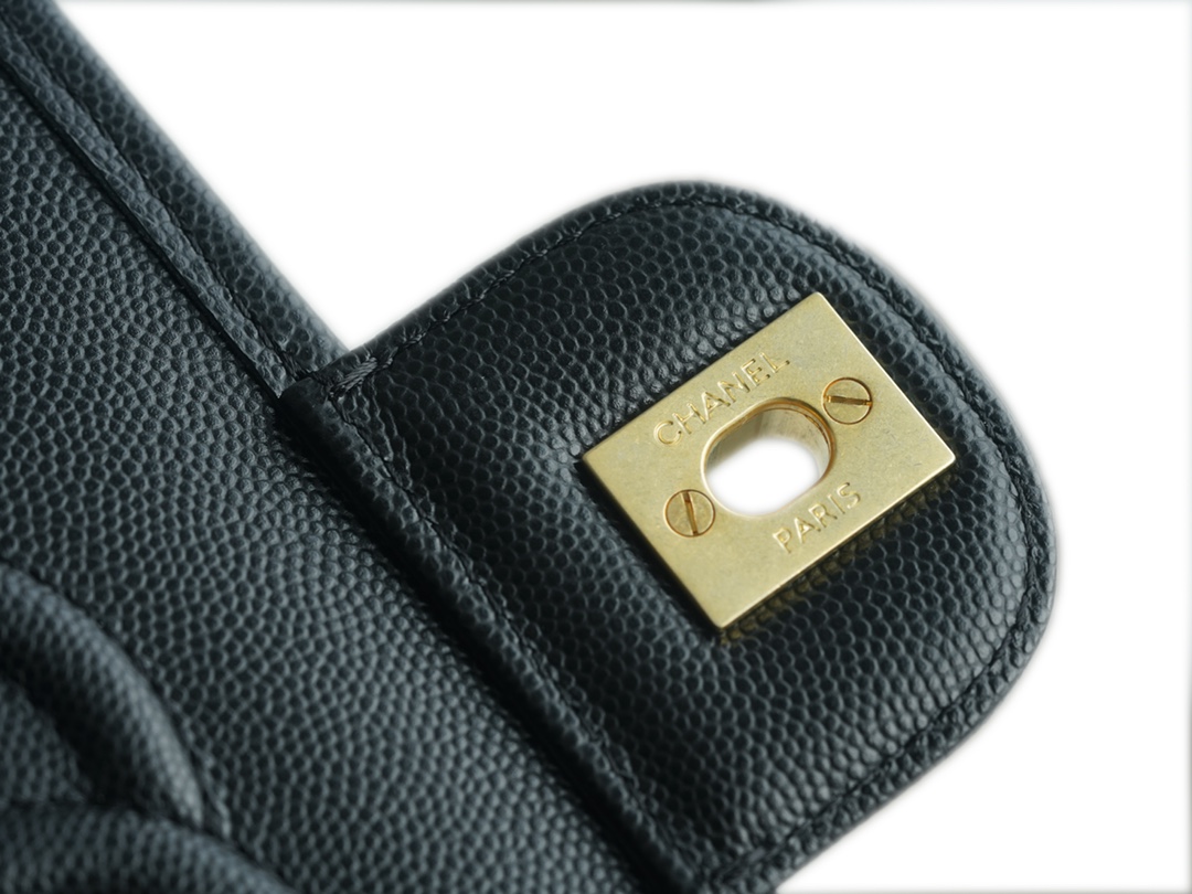 CHANEL 22K Mailbox Tofu Bag Large Black Gold Grainy Calfskin  