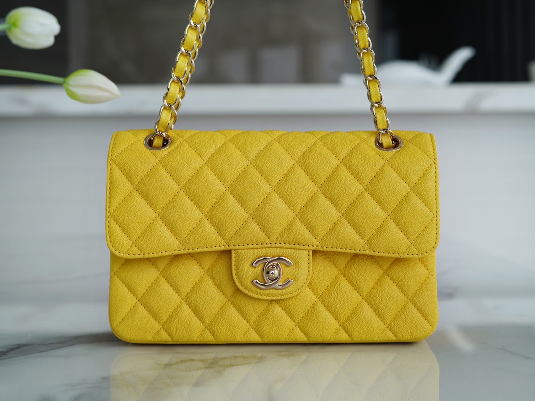 CF Classic Flap Small Lemon Yellow Washable Calfskin  