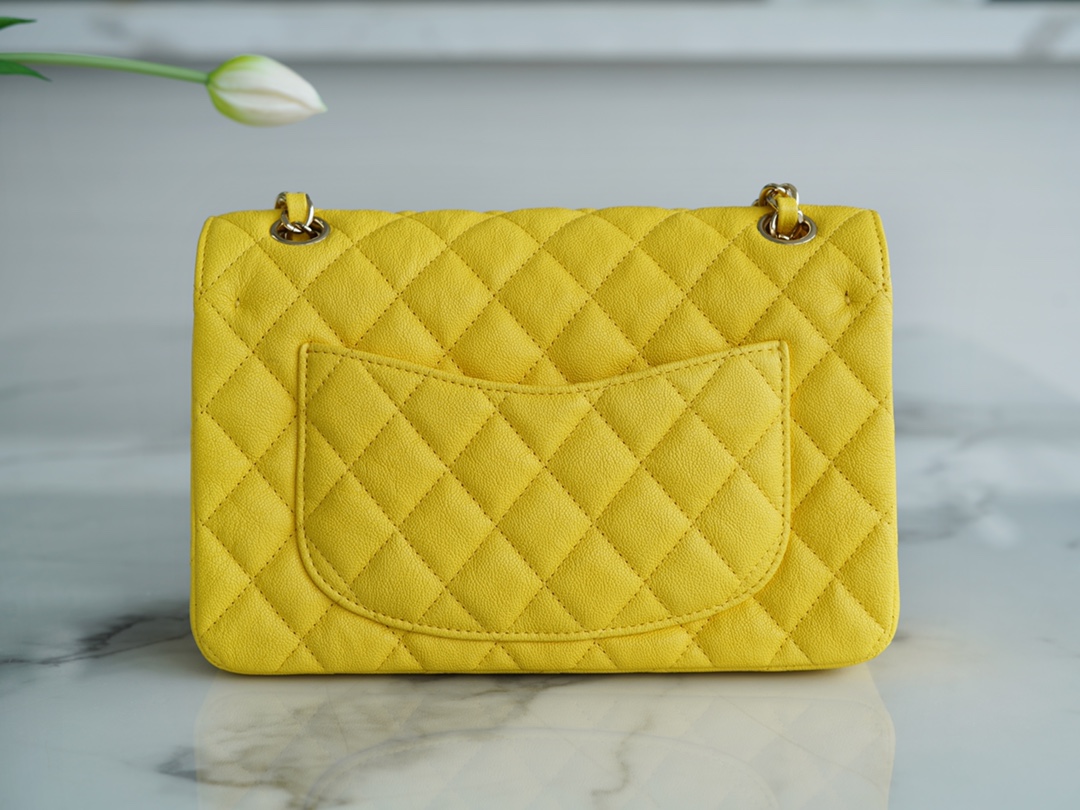 CF Classic Flap Small Lemon Yellow Washable Calfskin  