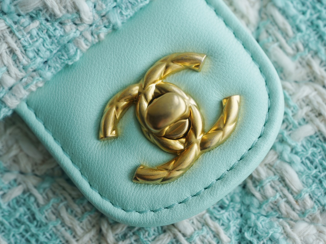 Chanel 23S Handle Box Tweed Makeup Bag Mint Green  