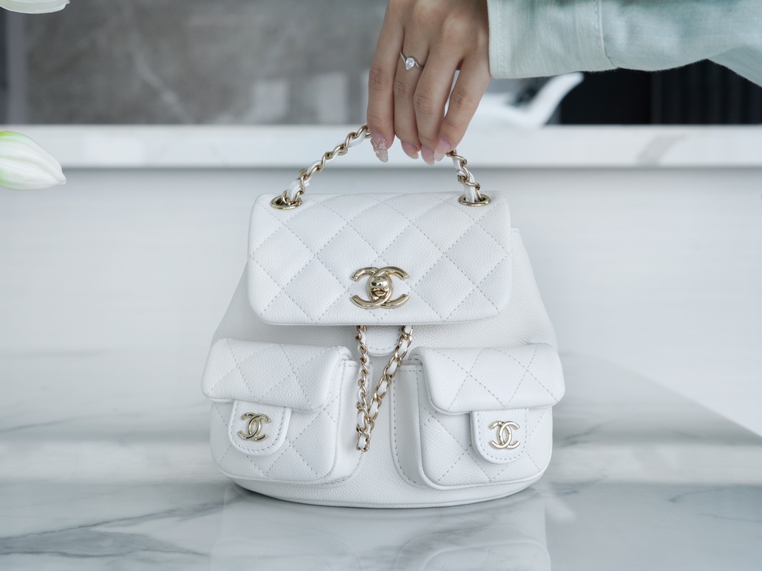 CHANEL 23P New Duma Backpack Mini White Calfskin