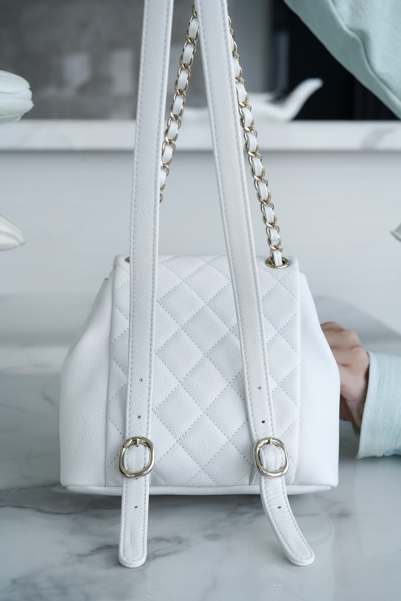 CHANEL 23P New Duma Backpack Mini White Calfskin