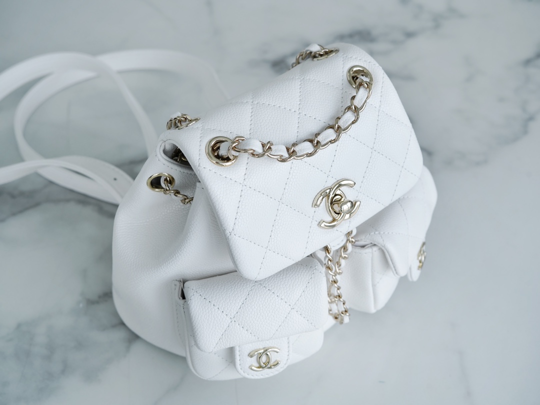 CHANEL 23P New Duma Backpack Mini White Calfskin