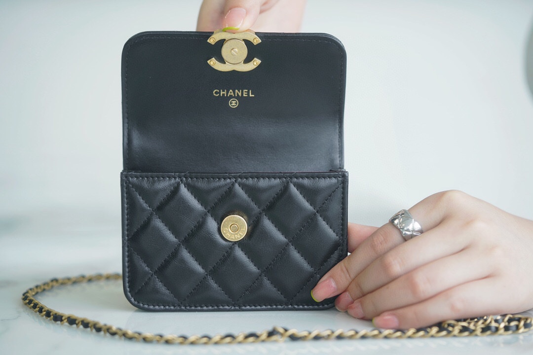 2021 Double Gold Ball Wallet Black Calfskin  