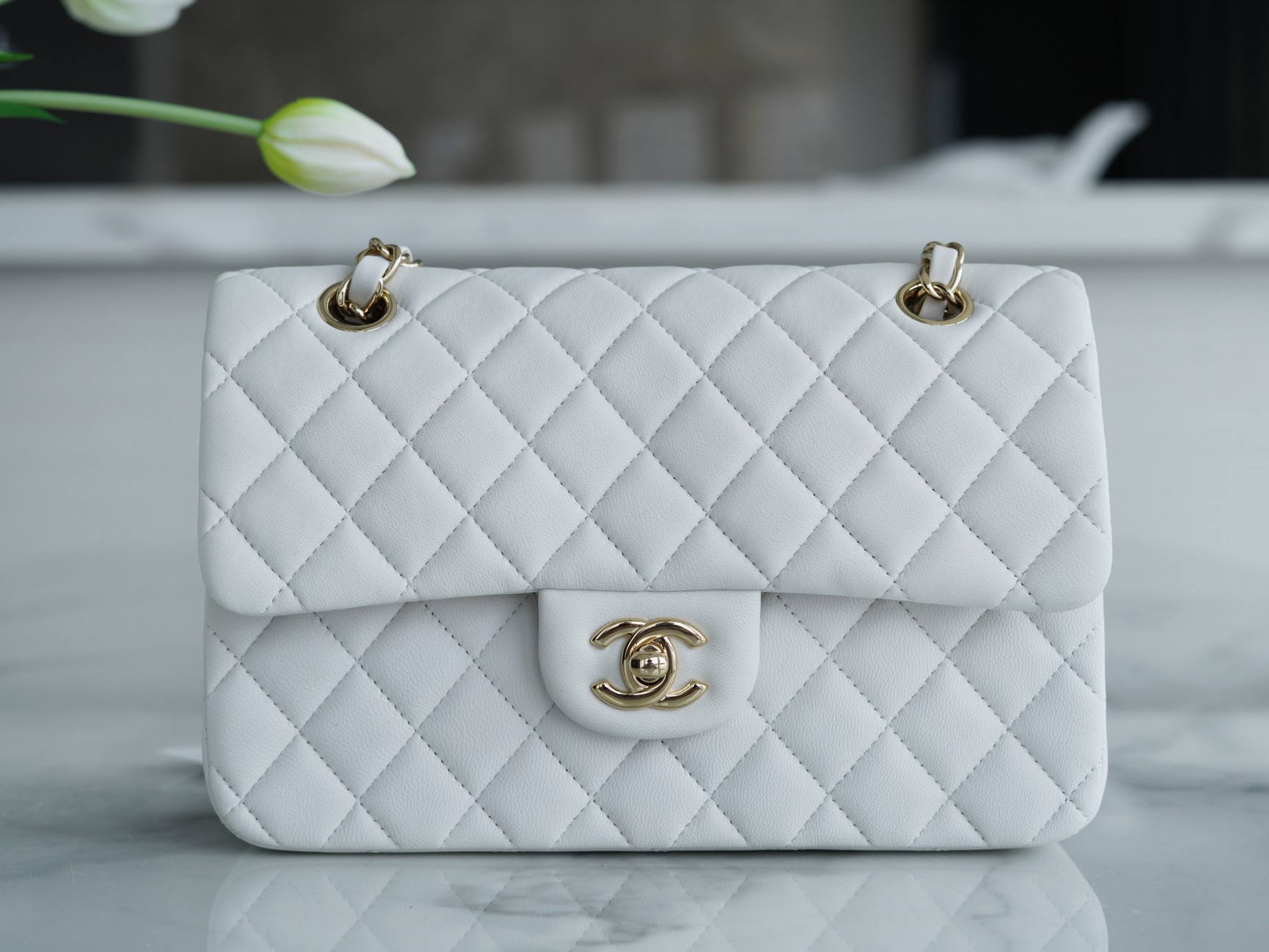 Classic Flap Small White Lambskin  