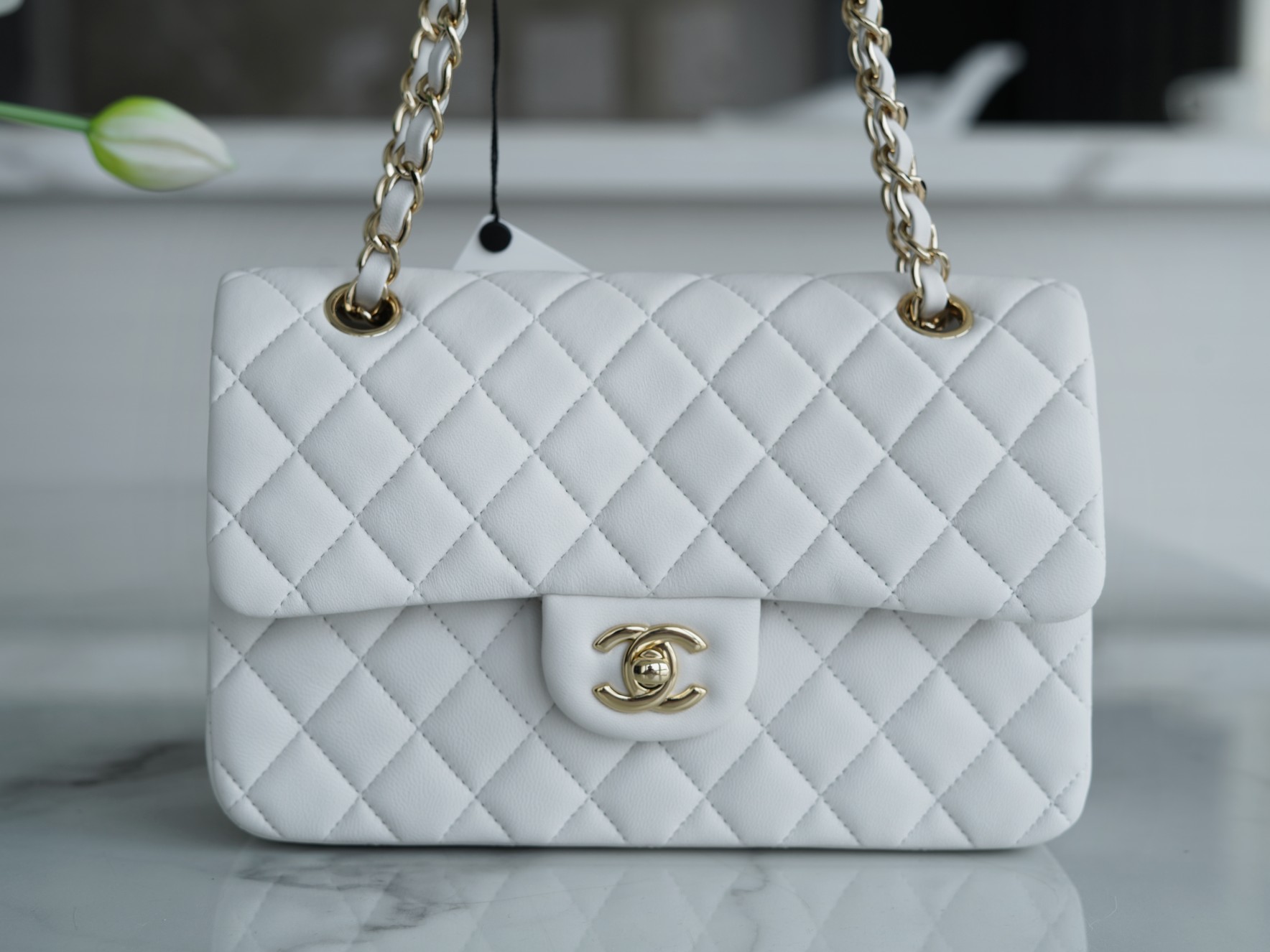 Classic Flap Small White Lambskin  