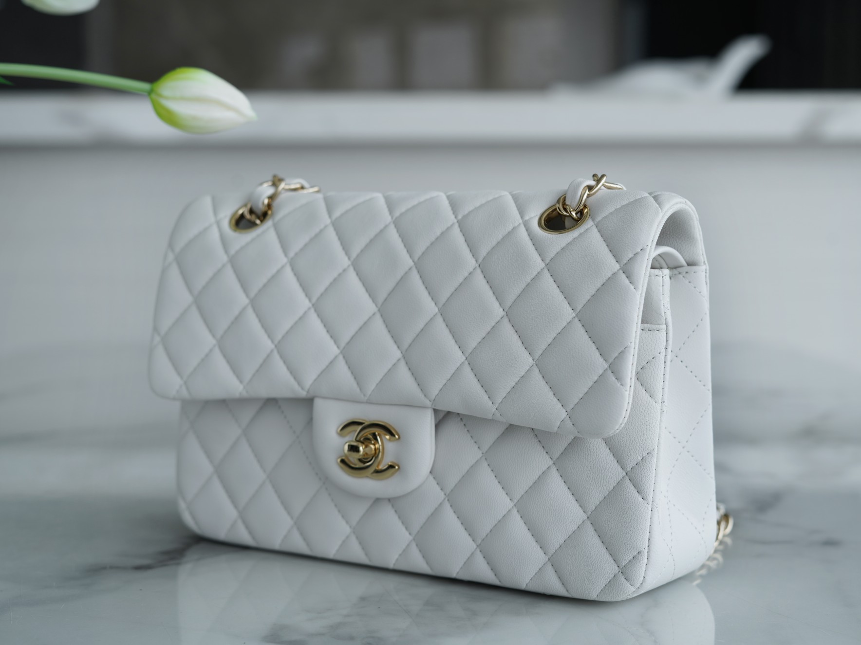 Classic Flap Small White Lambskin  