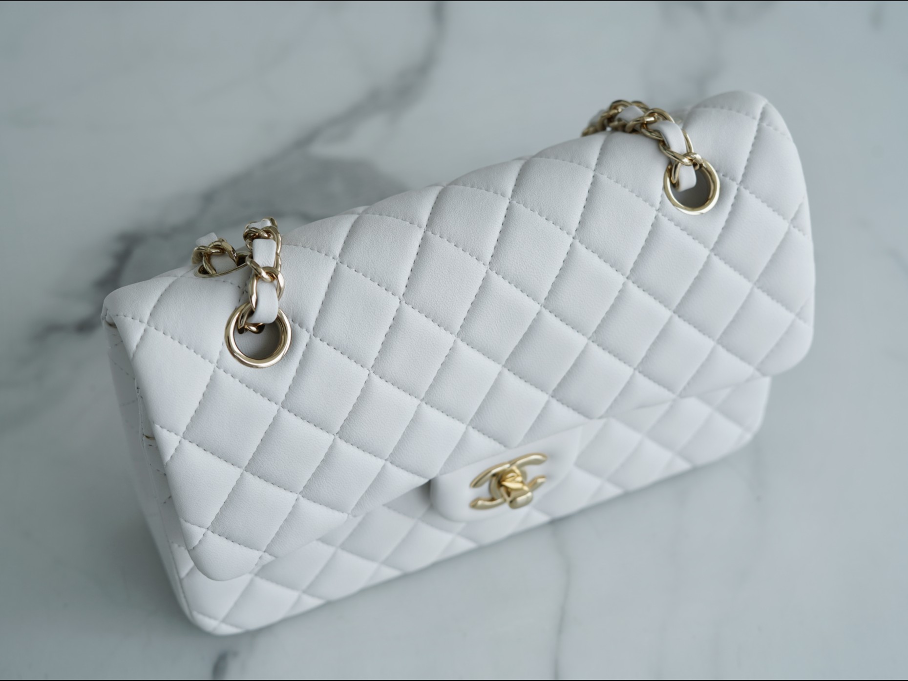 Classic Flap Small White Lambskin  