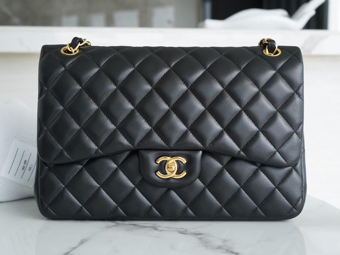 CF Classic Flap Jumbo Black Gold Lambskin  