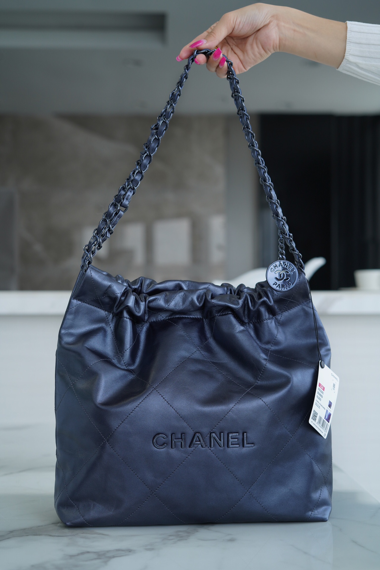 CHANEL 22P Bag Mini Metallic Blue  