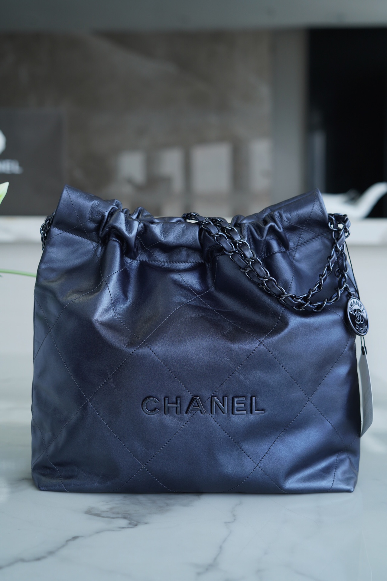 CHANEL 22P Bag Mini Metallic Blue  