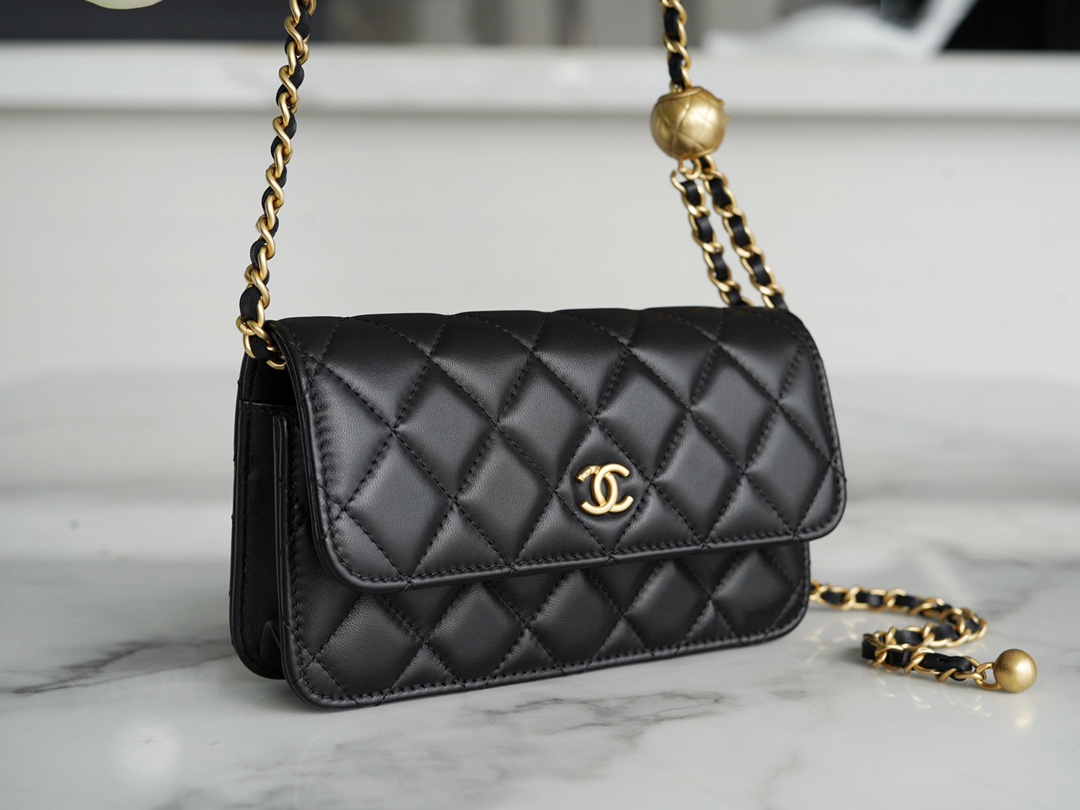 CHANEL 23C Metal Ball Phone Bag Black  