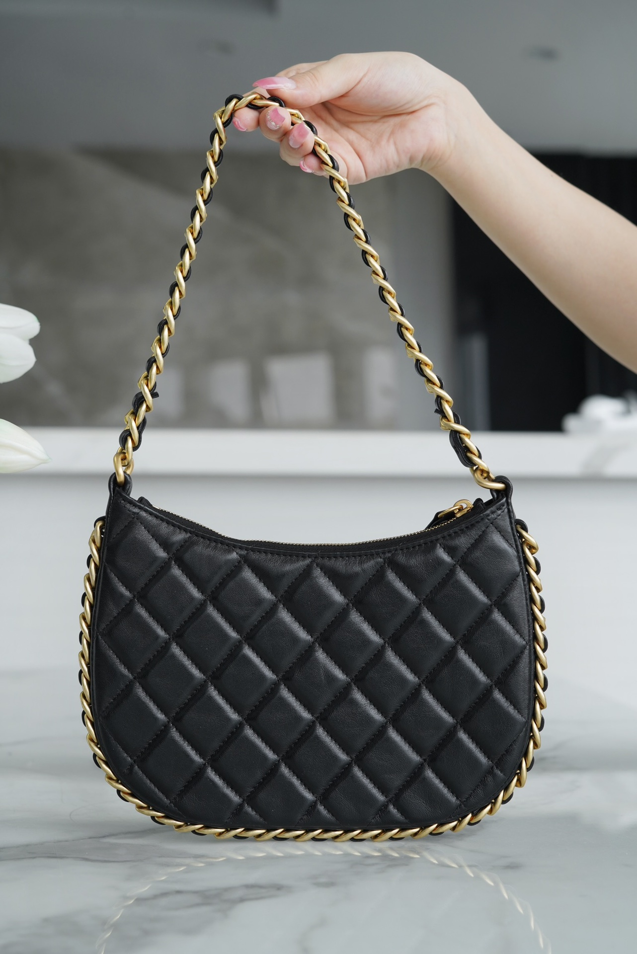 CHANEL 23B Hobo Shoulder Bag Medium Black  