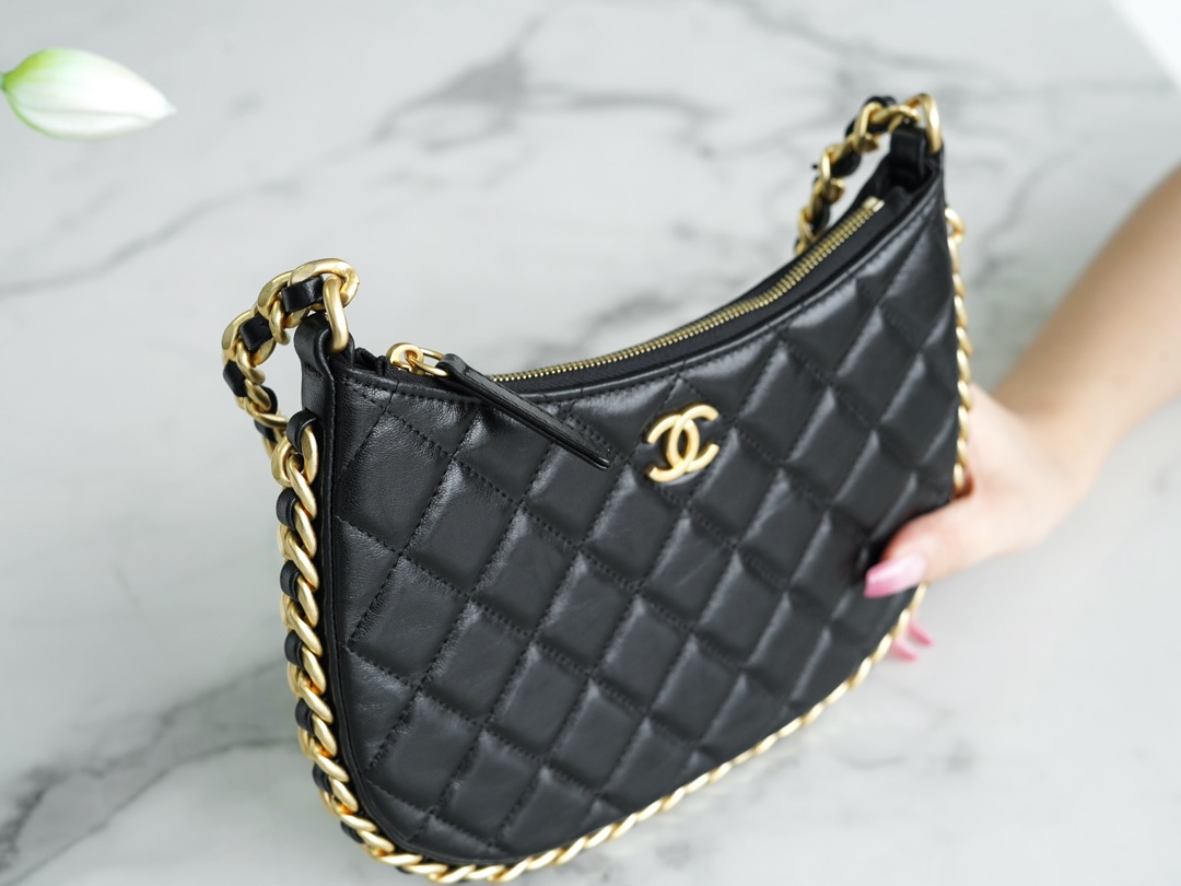 CHANEL 23B Hobo Shoulder Bag Medium Black  