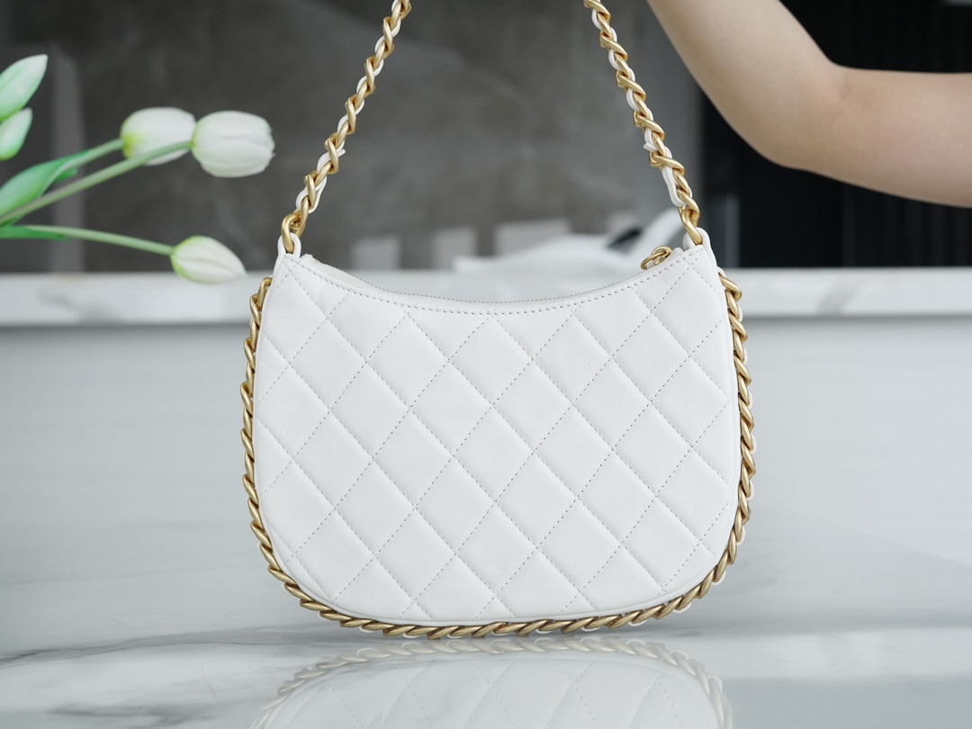 CHANEL 23B Hobo Shoulder Bag Medium White  