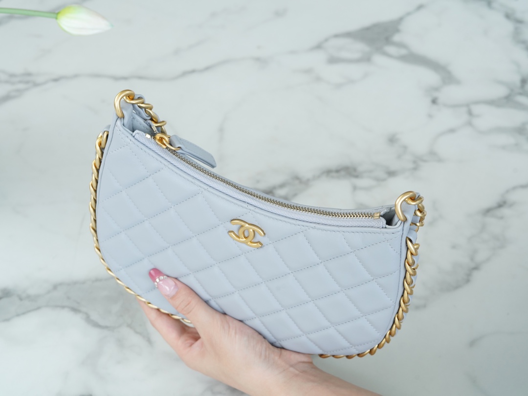 CHANEL 23B Hobo Shoulder Bag Medium Mist Blue  