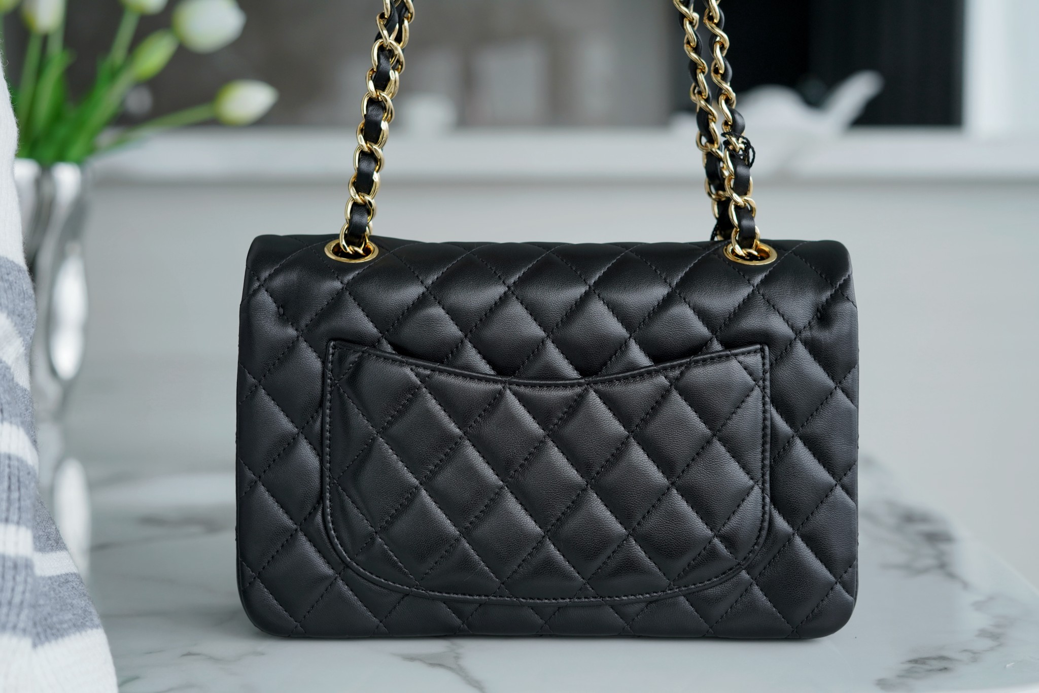 Classic Flap Classic Cover Bag Small Black Lambskin with Gold  