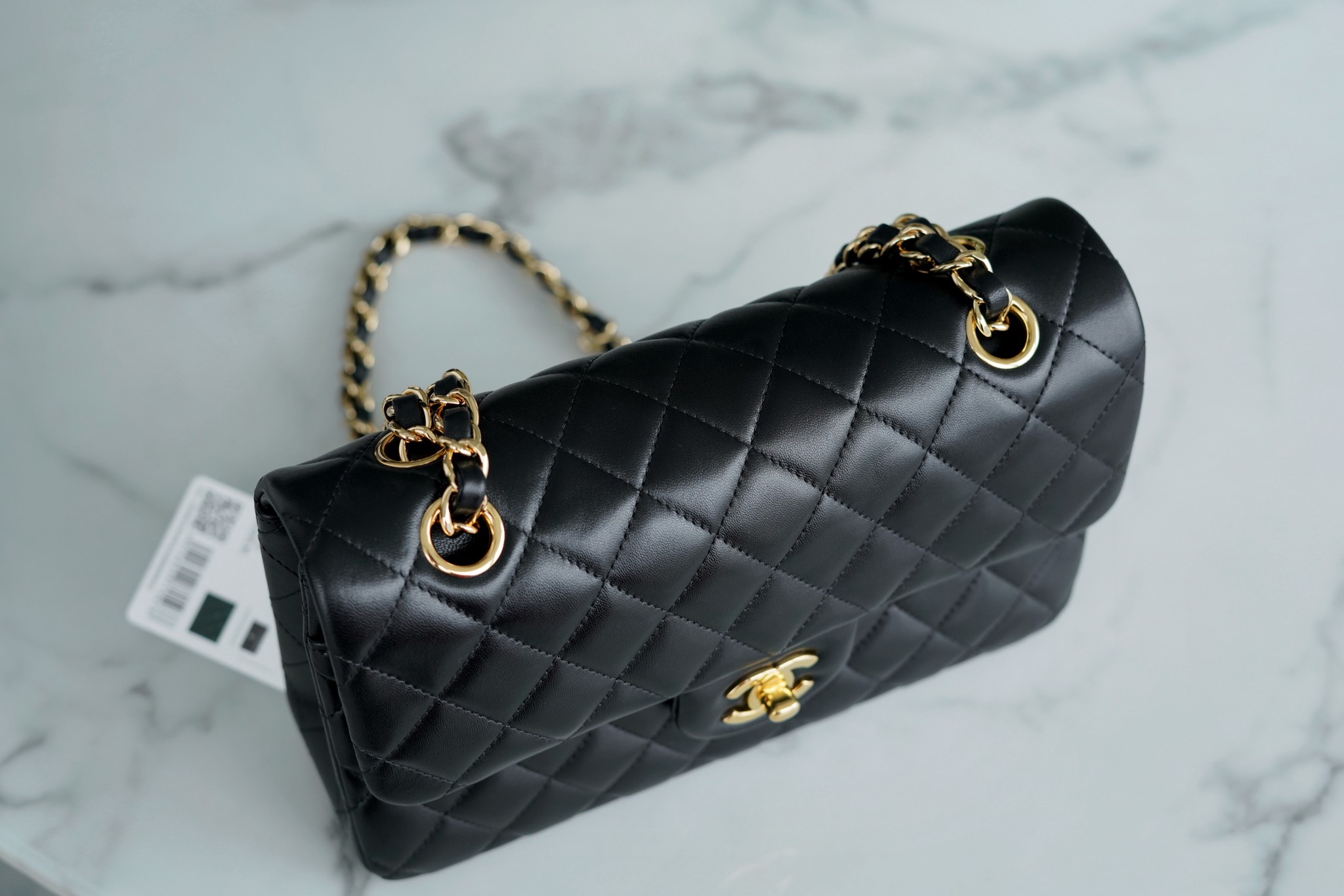 Classic Flap Classic Cover Bag Small Black Lambskin with Gold  