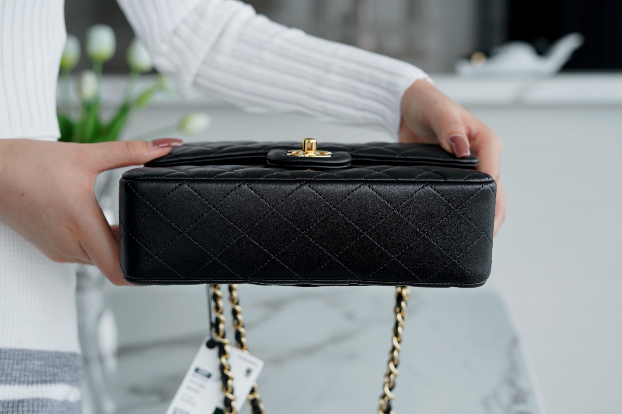 Classic Flap Classic Cover Bag Small Black Lambskin with Gold  