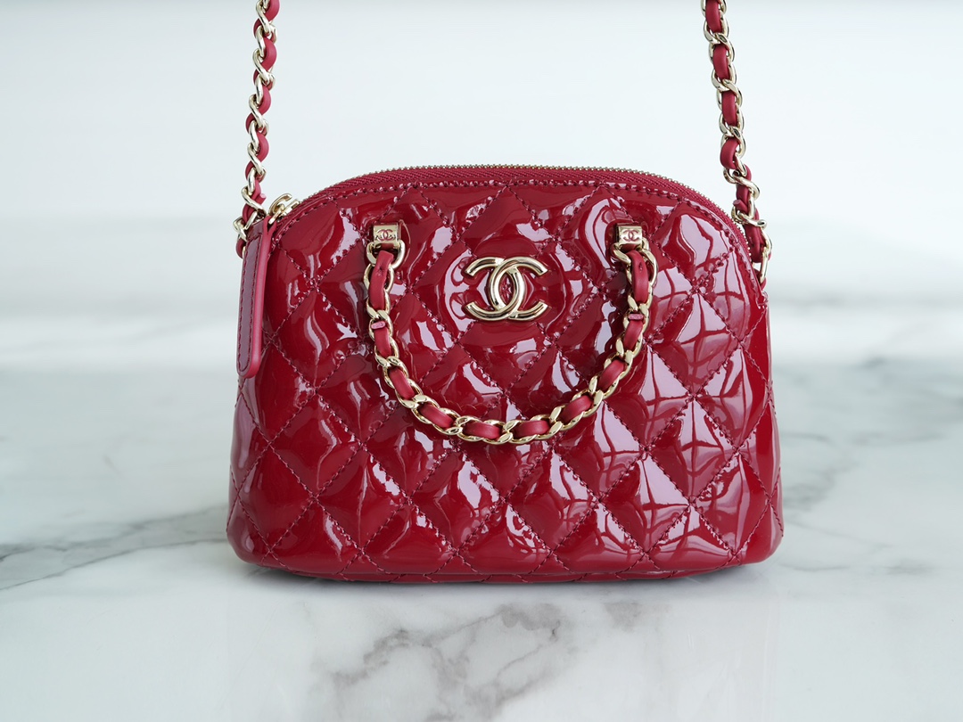 CHANEL 23S Patent Leather Shell Bag Small Red