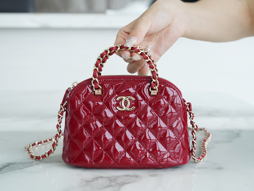 CHANEL 23S Patent Leather Shell Bag Small Red