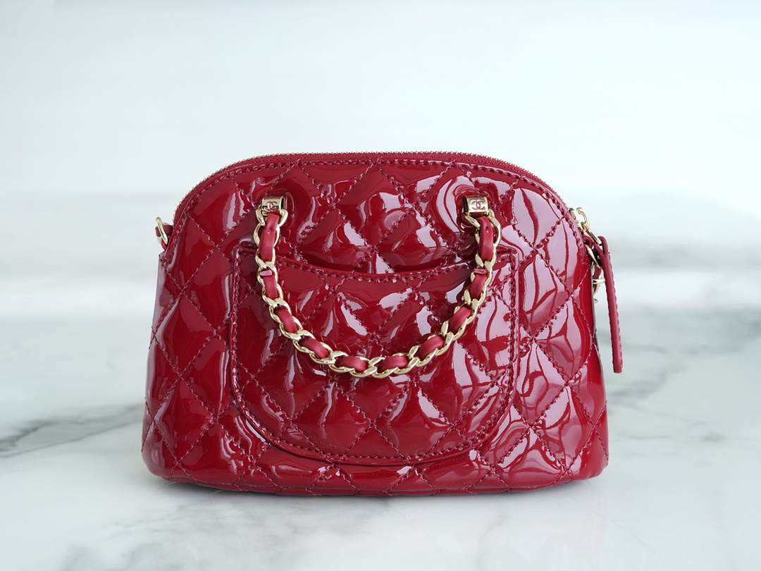 CHANEL 23S Patent Leather Shell Bag Small Red