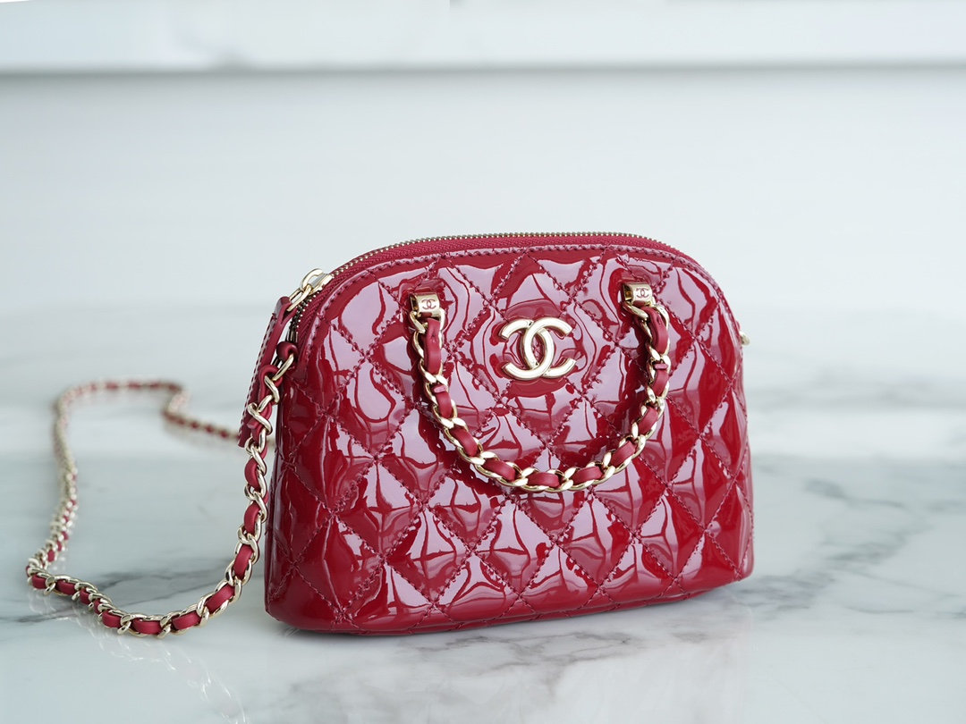 CHANEL 23S Patent Leather Shell Bag Small Red