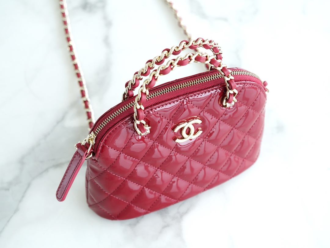 CHANEL 23S Patent Leather Shell Bag Small Red